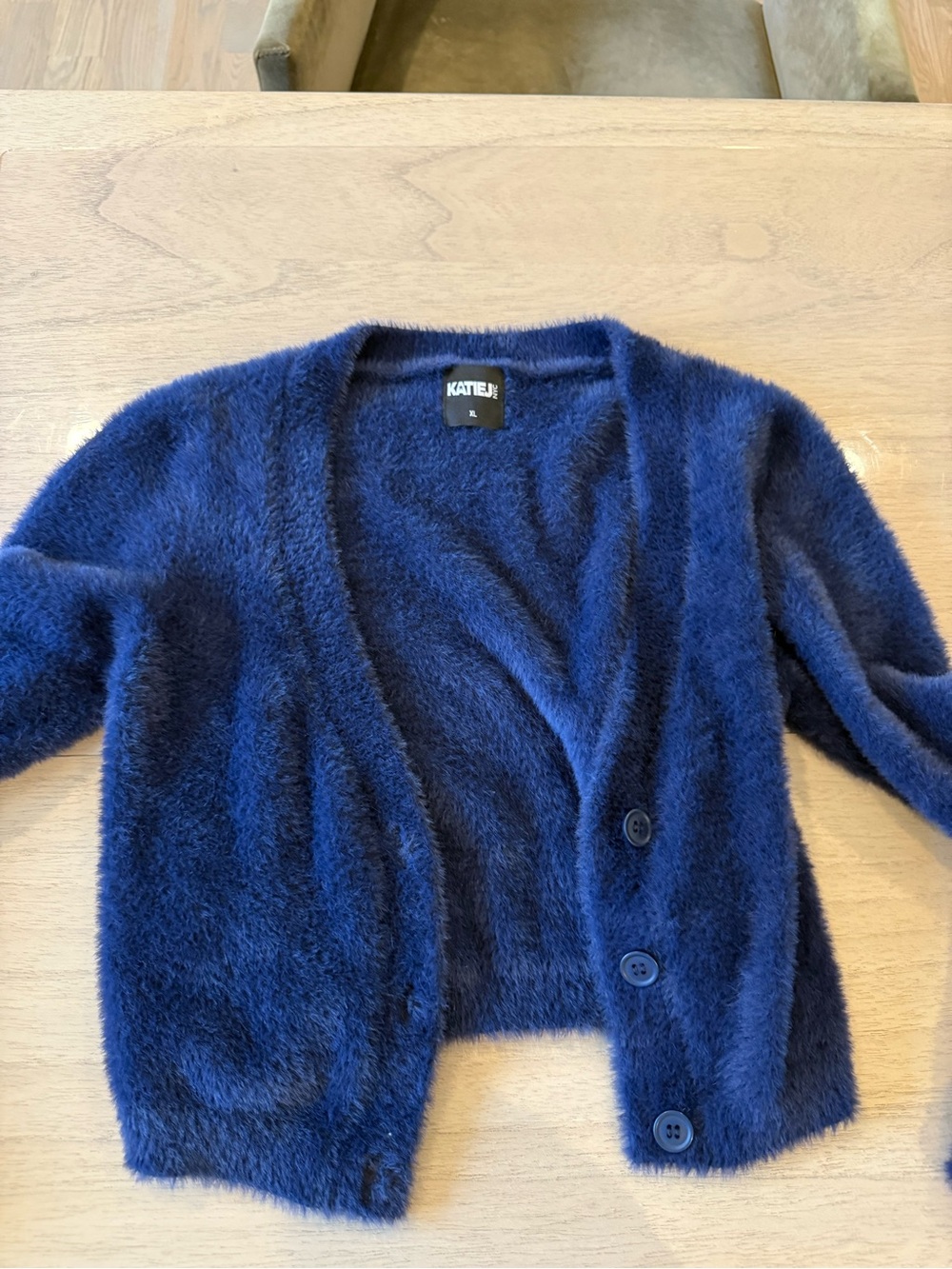 KatieJ Fuzzy Navy Blue Button Cardigan